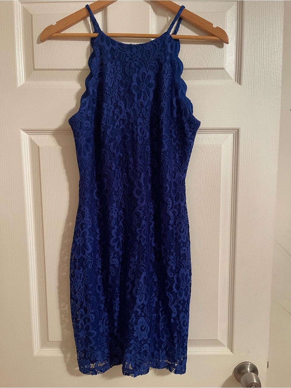 Lace Halter Sheath Dress - Royal Blue